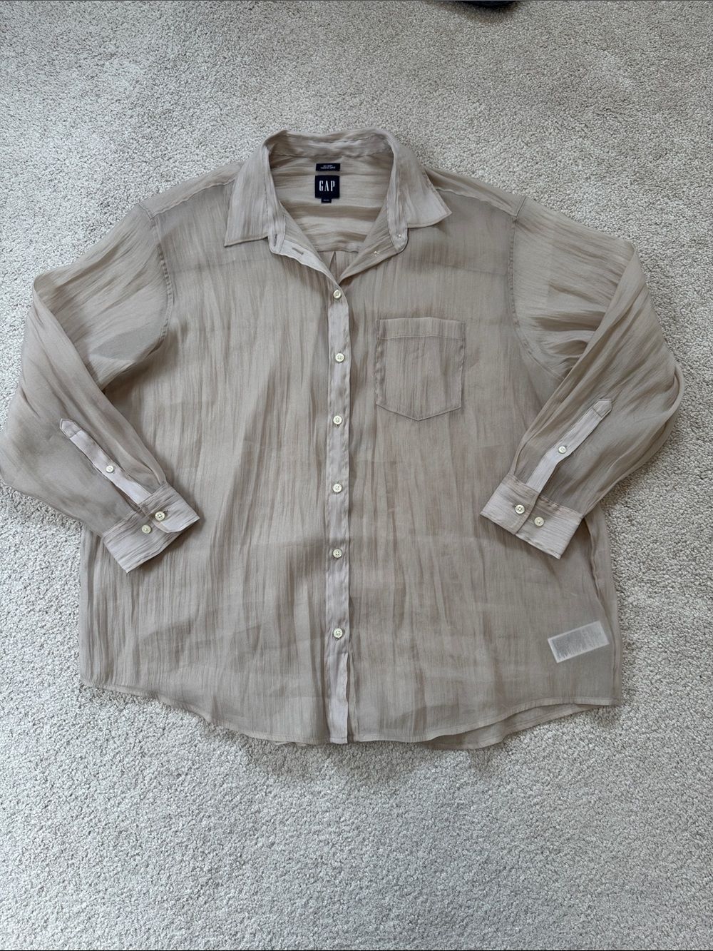 GAP The Big Shirt Sheer Button-Down Bedrock Tan SzXL